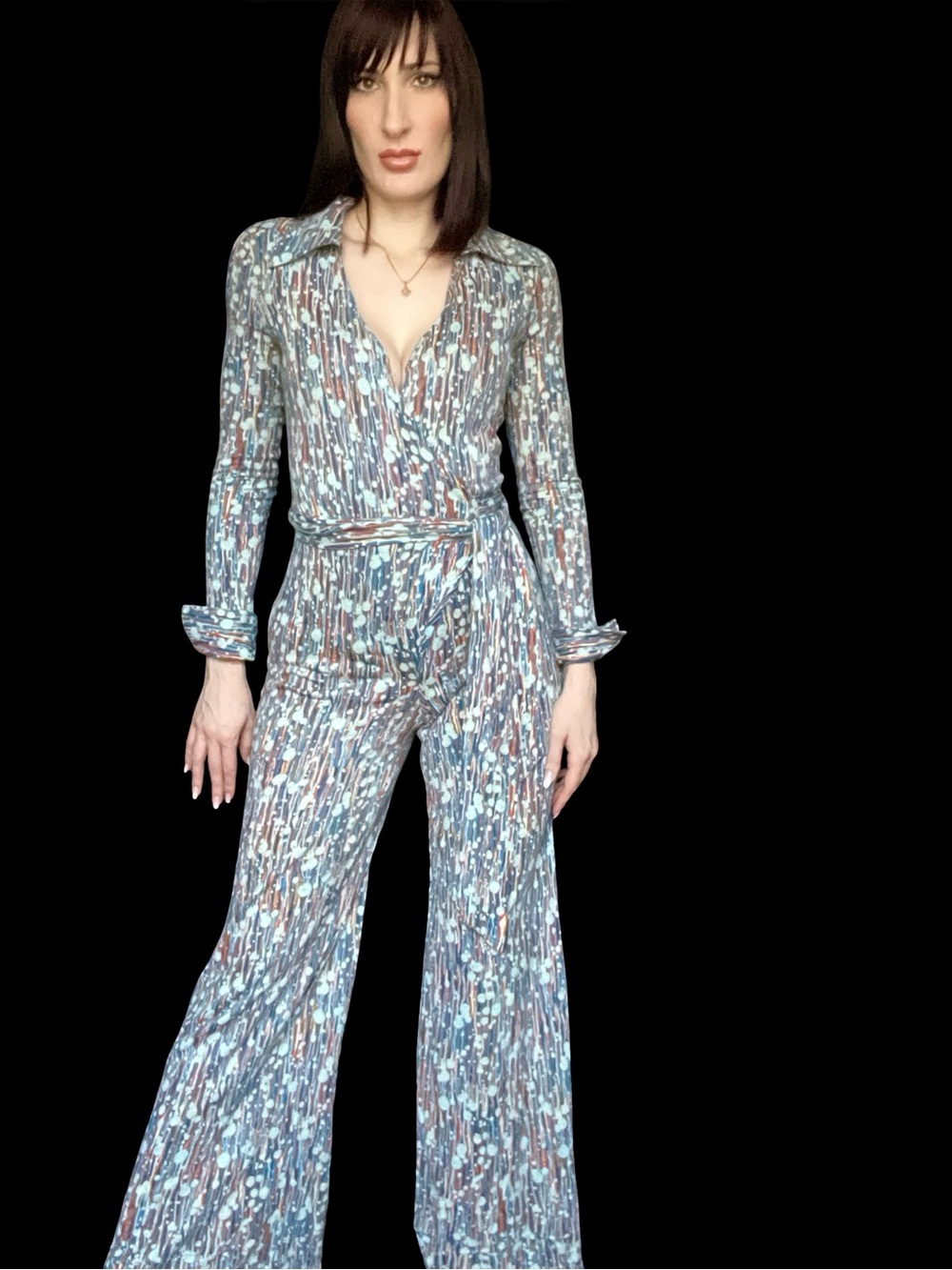 Vintage DIANE VON FURSTENBERG 1970s Colorful Abstract Print Wrap Style Jumpsuit